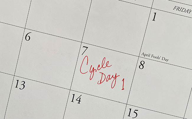 calendar with cycle day 1 written on it